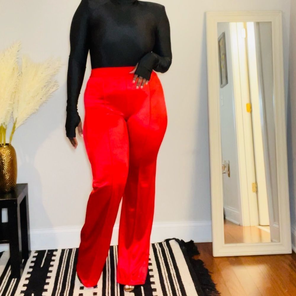 Red satin pants